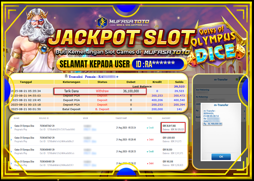 MUFASATOTO JACKPOT PRAGMATIC PLAY Rp.36.100.000|LUNAS